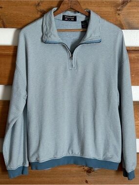 Smith & Tweed Men's Large Blue Quarter Zip 100% Pima Cotton Pullover Sweater